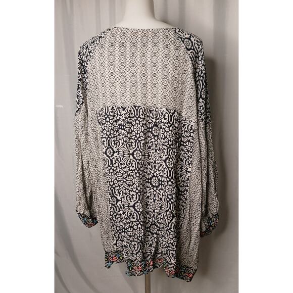Kyla Seo Patchwork Style Scroll Pattern Tunic Popover Blouse Plus Size XXL - Picture 3 of 9